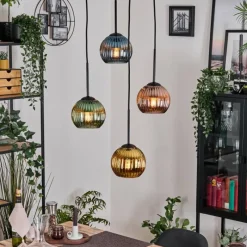 Lampes Dorées-hofstein Koyoto Suspension, Boule lumineuse, Suspension 35 cm Bleu, Or, Vert, Cuivré, 4 lumières