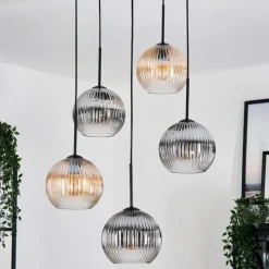 hofstein Koyoto Suspension, Boule lumineuse, Suspension grappe Ambre, Clair, Fumé, 5 lumières