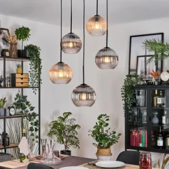 hofstein Koyoto Suspension, Boule lumineuse, Suspension grappe Ambre, Clair, Fumé, 5 lumières