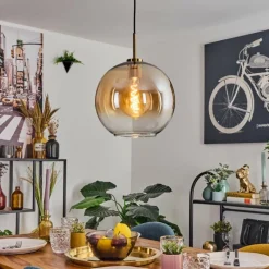 hofstein Koyoto Suspension, Boule lumineuse, Suspension Or, Noir, 1 lumière