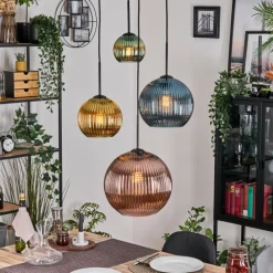 Lampes Dorées-hofstein Koyoto Suspension, Boule lumineuse, Suspension grappe 35 cm Ambre, Or, Cuivré, Fumé, 4 lumières