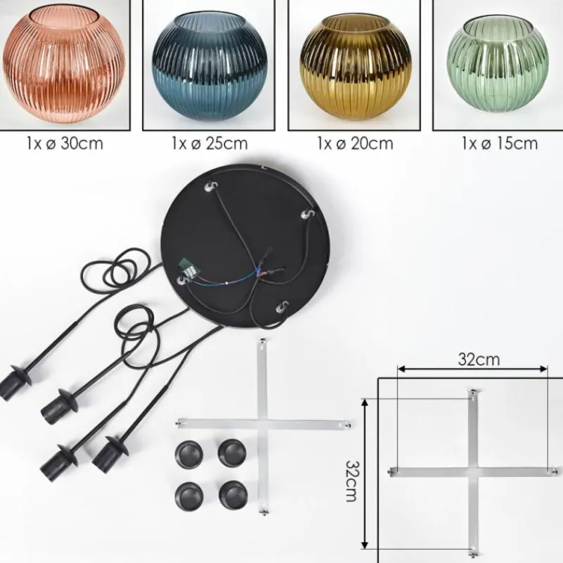 Lampes Dorées-hofstein Koyoto Suspension, Boule lumineuse, Suspension grappe 35 cm Ambre, Or, Cuivré, Fumé, 4 lumières
