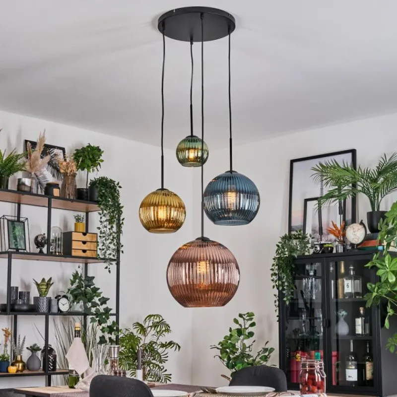 Lampes Dorées-hofstein Koyoto Suspension, Boule lumineuse, Suspension grappe 35 cm Ambre, Or, Cuivré, Fumé, 4 lumières