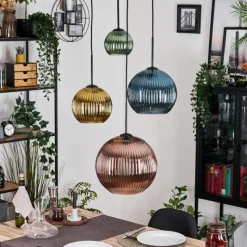 Lampes Dorées-hofstein Koyoto Suspension, Boule lumineuse, Suspension grappe 35 cm Ambre, Or, Cuivré, Fumé, 4 lumières