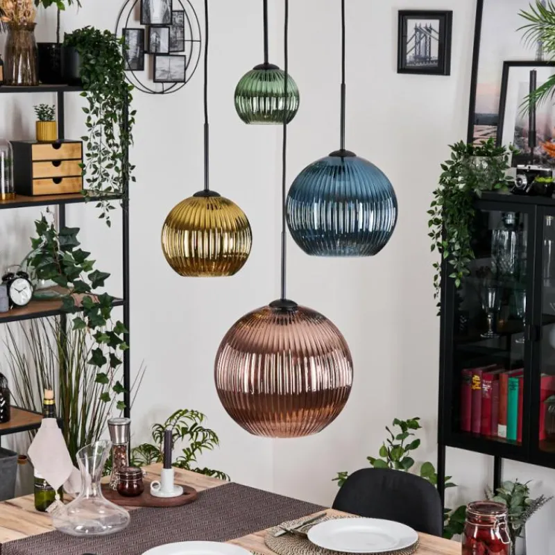 Lampes Dorées-hofstein Koyoto Suspension, Boule lumineuse, Suspension grappe 35 cm Ambre, Or, Cuivré, Fumé, 4 lumières