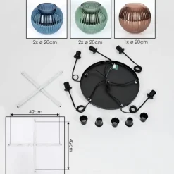 hofstein Koyoto Suspension, Boule lumineuse, Suspension grappe 45 cm Bleu, Vert, Cuivré, 5 lumières