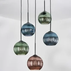 hofstein Koyoto Suspension, Boule lumineuse, Suspension grappe 45 cm Bleu, Vert, Cuivré, 5 lumières