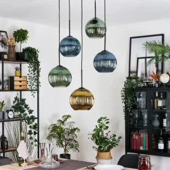 Lampes Dorées-hofstein Koyoto Suspension, Boule lumineuse, Suspension grappe 45 cm Bleu, Or, Vert, 5 lumières