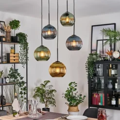 Lampes Dorées-hofstein Koyoto Suspension, Boule lumineuse, Suspension grappe 45 cm Bleu, Or, Vert, 5 lumières