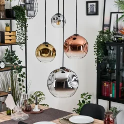 Lampes Dorées-hofstein Koyoto Suspension, Boule lumineuse, Suspension grappe Chrome, Or, Clair, Cuivré, Fumé, 4 lumières