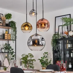 Lampes Dorées-hofstein Koyoto Suspension, Boule lumineuse, Suspension grappe Chrome, Or, Clair, Cuivré, Fumé, 4 lumières