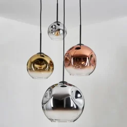 Lampes Dorées-hofstein Koyoto Suspension, Boule lumineuse, Suspension grappe Chrome, Or, Clair, Cuivré, Fumé, 4 lumières