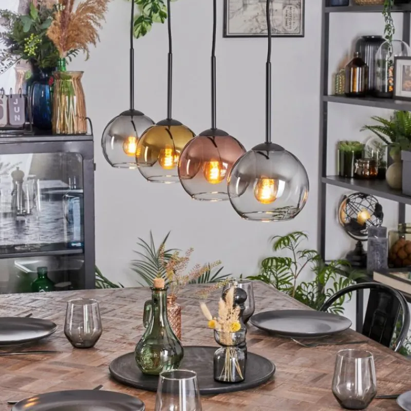 Lampes Dorées-hofstein Koyoto Suspension, Boule lumineuse, Suspension Or, Clair, Cuivré, Fumé, 4 lumières