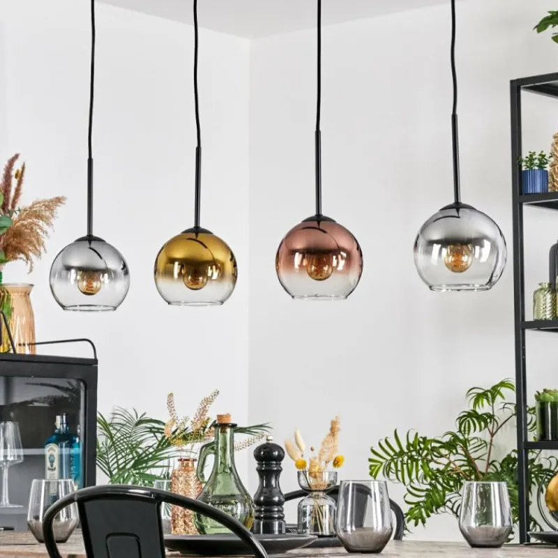 Lampes Dorées-hofstein Koyoto Suspension, Boule lumineuse, Suspension Or, Clair, Cuivré, Fumé, 4 lumières