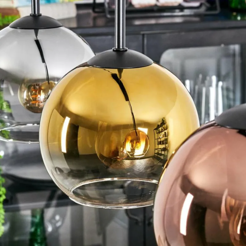 Lampes Dorées-hofstein Koyoto Suspension, Boule lumineuse, Suspension Or, Clair, Cuivré, Fumé, 4 lumières