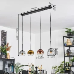 Lampes Dorées-hofstein Koyoto Suspension, Boule lumineuse, Suspension Or, Clair, Cuivré, Fumé, 4 lumières