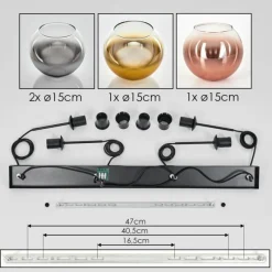 Lampes Dorées-hofstein Koyoto Suspension, Boule lumineuse, Suspension Or, Clair, Cuivré, Fumé, 4 lumières