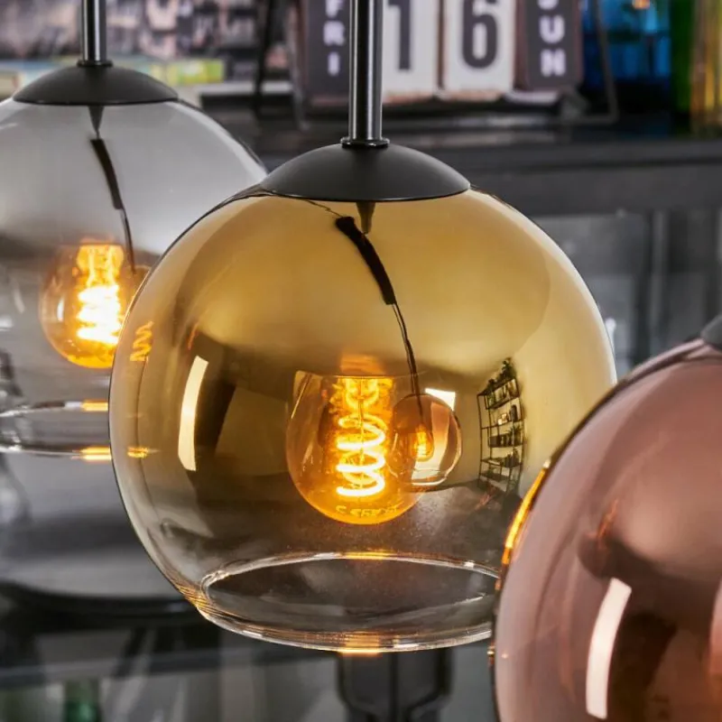 Lampes Dorées-hofstein Koyoto Suspension, Boule lumineuse, Suspension Or, Clair, Cuivré, Fumé, 4 lumières