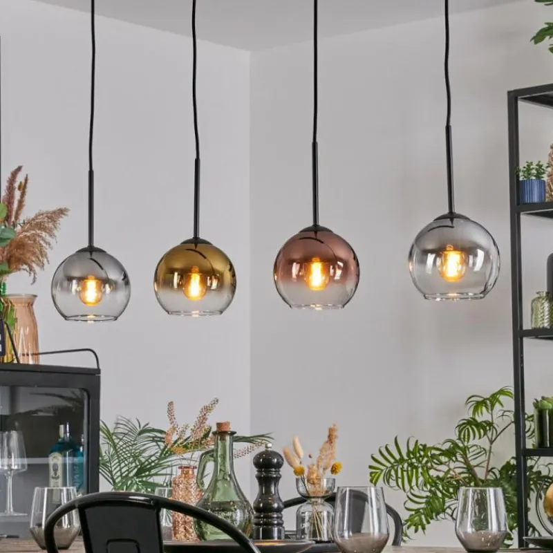 Lampes Dorées-hofstein Koyoto Suspension, Boule lumineuse, Suspension Or, Clair, Cuivré, Fumé, 4 lumières