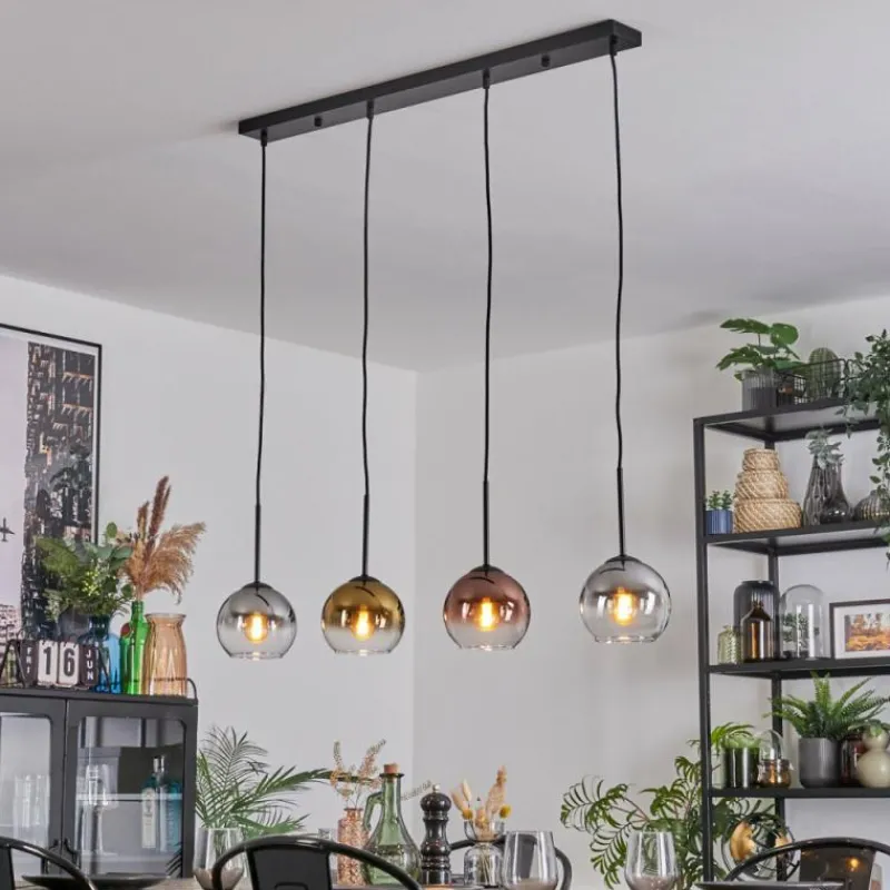Lampes Dorées-hofstein Koyoto Suspension, Boule lumineuse, Suspension Or, Clair, Cuivré, Fumé, 4 lumières