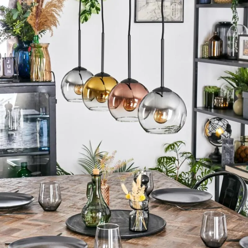 Lampes Dorées-hofstein Koyoto Suspension, Boule lumineuse, Suspension Or, Clair, Cuivré, Fumé, 4 lumières