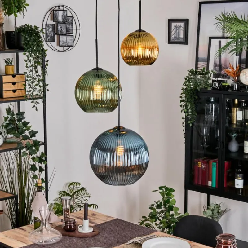 hofstein Koyoto Suspension, Boule lumineuse, Suspension grappe 30 cm Bleu, Or, Vert, 3 lumières