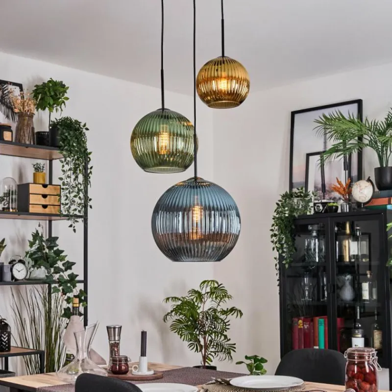 hofstein Koyoto Suspension, Boule lumineuse, Suspension grappe 30 cm Bleu, Or, Vert, 3 lumières