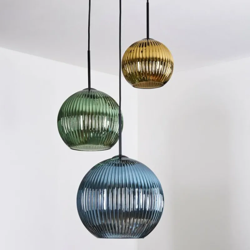 hofstein Koyoto Suspension, Boule lumineuse, Suspension grappe 30 cm Bleu, Or, Vert, 3 lumières