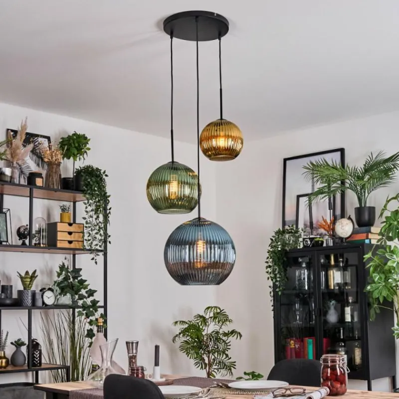 hofstein Koyoto Suspension, Boule lumineuse, Suspension grappe 30 cm Bleu, Or, Vert, 3 lumières