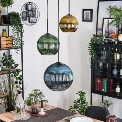 hofstein Koyoto Suspension, Boule lumineuse, Suspension grappe 30 cm Bleu, Or, Vert, 3 lumières