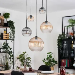 hofstein Koyoto Suspension, Boule lumineuse, Suspension grappe Ambre, Clair, Fumé, 5 lumières
