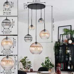 hofstein Koyoto Suspension, Boule lumineuse, Suspension grappe Ambre, Clair, Fumé, 5 lumières
