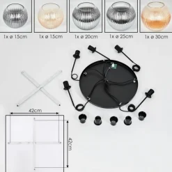 hofstein Koyoto Suspension, Boule lumineuse, Suspension grappe Ambre, Clair, Fumé, 5 lumières
