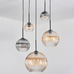 hofstein Koyoto Suspension, Boule lumineuse, Suspension grappe Ambre, Clair, Fumé, 5 lumières