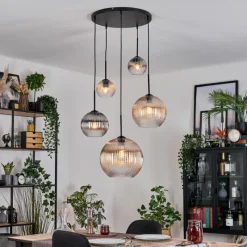 hofstein Koyoto Suspension, Boule lumineuse, Suspension grappe Ambre, Clair, Fumé, 5 lumières