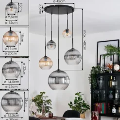 hofstein Koyoto Suspension, Boule lumineuse, Suspension grappe Ambre, Clair, Fumé, 5 lumières