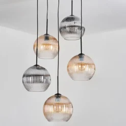 hofstein Koyoto Suspension, Boule lumineuse, Suspension grappe Ambre, Clair, Fumé, 5 lumières