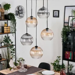 hofstein Koyoto Suspension, Boule lumineuse, Suspension grappe Ambre, Clair, Fumé, 5 lumières