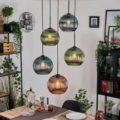 hofstein Koyoto Suspension, Boule lumineuse, Suspension grappe Bleu, Vert, Cuivré, 5 lumières