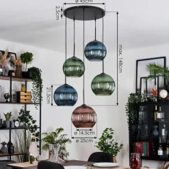 hofstein Koyoto Suspension, Boule lumineuse, Suspension grappe Bleu, Vert, Cuivré, 5 lumières