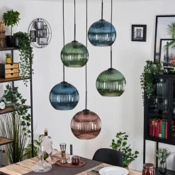 hofstein Koyoto Suspension, Boule lumineuse, Suspension grappe Bleu, Vert, Cuivré, 5 lumières