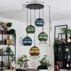 Lampes Dorées-hofstein Koyoto Suspension, Boule lumineuse, Suspension grappe Bleu, Or, Vert, 5 lumières