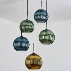 Lampes Dorées-hofstein Koyoto Suspension, Boule lumineuse, Suspension grappe Bleu, Or, Vert, 5 lumières
