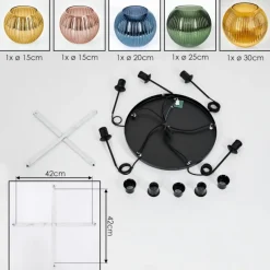 Lampes Dorées-hofstein Koyoto Suspension, Boule lumineuse, Suspension grappe Bleu, Or, Vert, Cuivré, 5 lumières