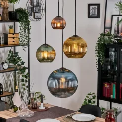 Lampes Dorées-hofstein Koyoto Suspension, Boule lumineuse, Suspension grappe 35 cm Bleu, Or, Vert, Cuivré, 4 lumières