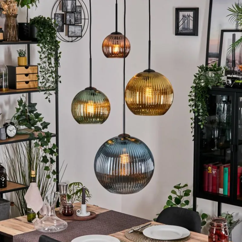 Lampes Dorées-hofstein Koyoto Suspension, Boule lumineuse, Suspension grappe 35 cm Bleu, Or, Vert, Cuivré, 4 lumières