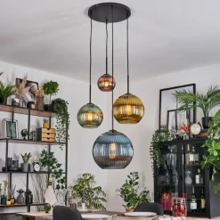 Lampes Dorées-hofstein Koyoto Suspension, Boule lumineuse, Suspension grappe 35 cm Bleu, Or, Vert, Cuivré, 4 lumières