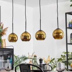 hofstein Koyoto Suspension, Boule lumineuse, Suspension Or, 4 lumières