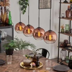 hofstein Koyoto Suspension Clair, Cuivré, 4 lumières