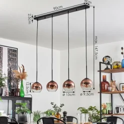 hofstein Koyoto Suspension Clair, Cuivré, 4 lumières